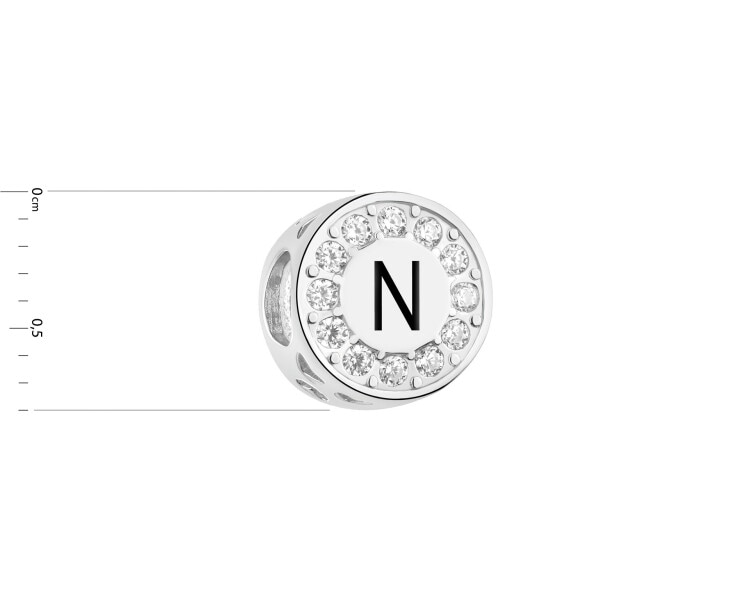 Rhodium Plated Silver Beads For Kids Pendant with Cubic Zirconia