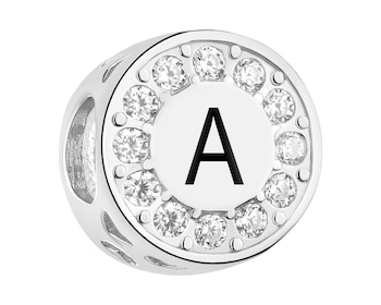 Zawieszka srebrna beads dla dziecka z emalią - serce, litera A