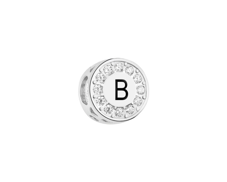 Zawieszka srebrna beads dla dziecka z emalią - serce, litera B