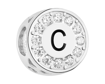Zawieszka srebrna beads dla dziecka z emalią - serce, litera C
