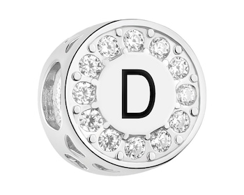 Zawieszka srebrna beads dla dziecka z emalią - serce, litera D