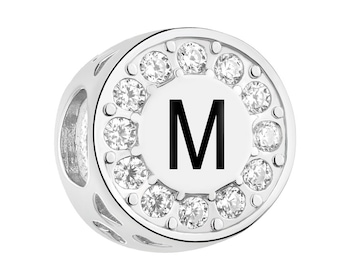 Zawieszka srebrna beads dla dziecka z emalią - serce, litera M