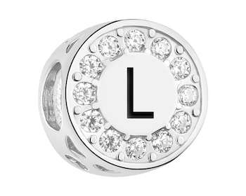 Zawieszka srebrna beads dla dziecka z emalią - serce, litera L