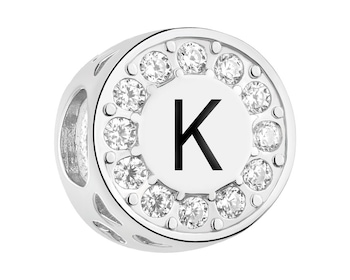 Zawieszka srebrna beads dla dziecka z emalią - serce, litera K