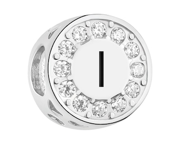 Zawieszka srebrna beads dla dziecka z emalią - serce, litera I