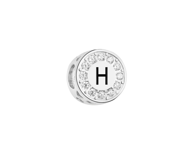 Zawieszka srebrna beads dla dziecka z emalią - serce, litera H