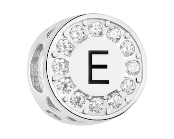 Zawieszka srebrna beads dla dziecka z emalią - serce, litera E