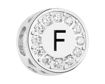 Zawieszka srebrna beads dla dziecka z emalią - serce, litera F
