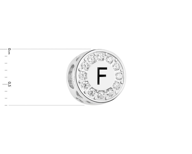 Zawieszka srebrna beads dla dziecka z emalią - serce, litera F