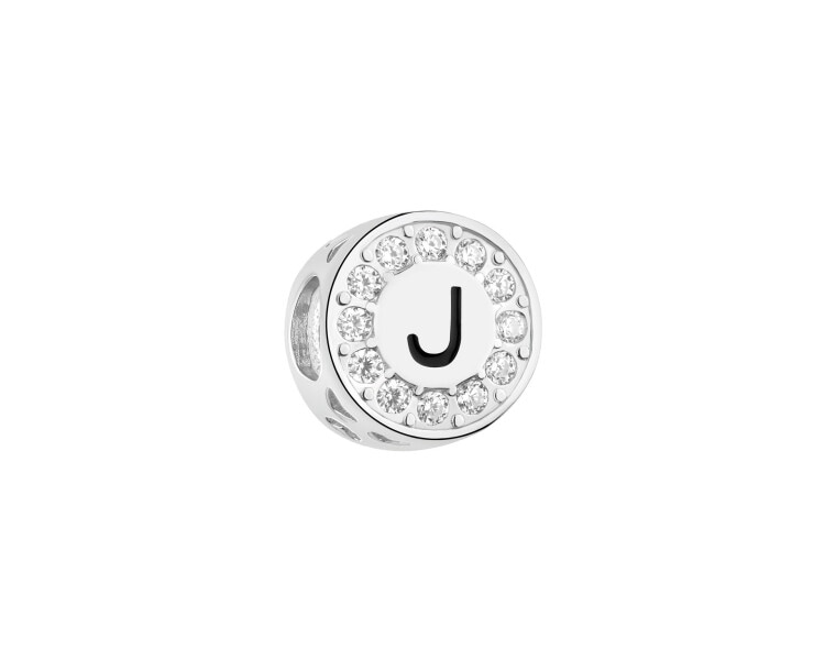 Zawieszka srebrna beads dla dziecka z emalią - serce, litera J