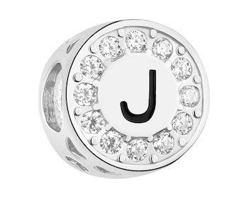 Zawieszka srebrna beads dla dziecka z emalią - serce, litera J