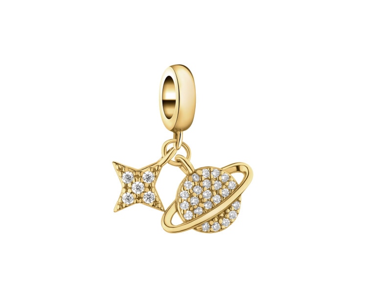 Zawieszka srebrna beads z cyrkoniami - planeta, gwiazda