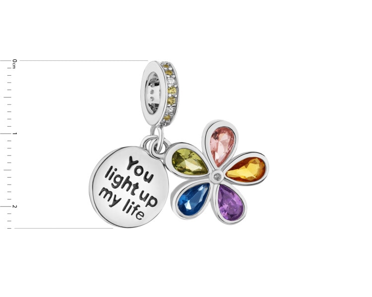 Zawieszka srebrna beads z cyrkoniami i emalią - kwiat