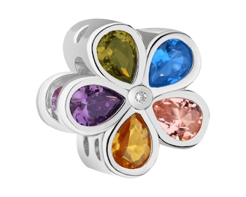 Zawieszka srebrna beads z cyrkoniami - kwiat