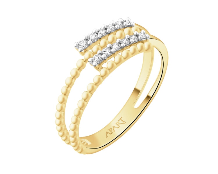 Pierścionek z żółtego złota z brylantami - 0,10 ct - próba 585