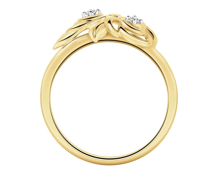 Pierścionek z żółtego złota z brylantami - kwiaty - 0,02 ct - próba 375