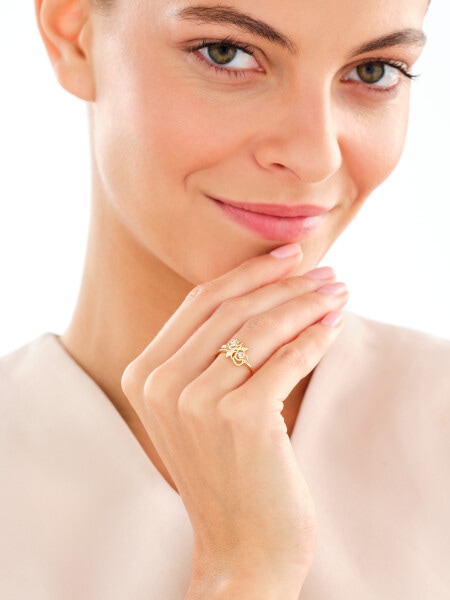 9 K Rhodium-Plated Yellow Gold Ring with Diamonds - 0,02 ct - fineness 9 K