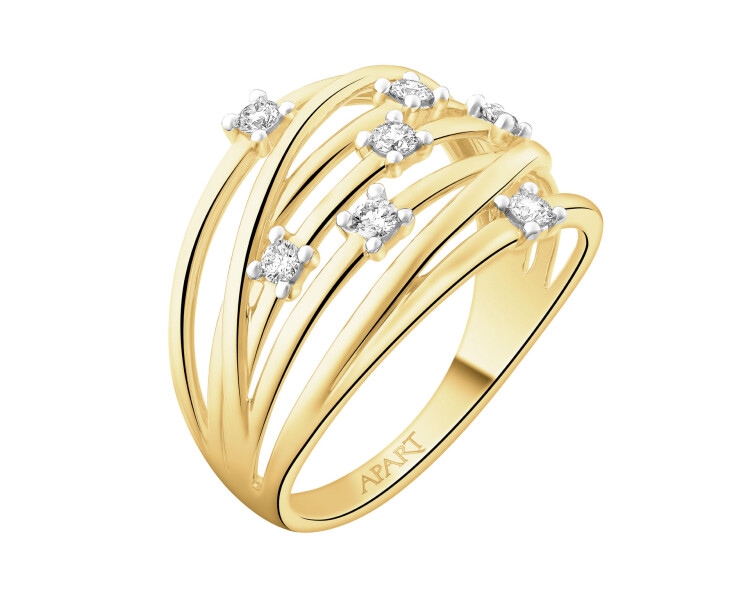 14 K Rhodium-Plated Yellow Gold Ring with Diamonds - 0,20 ct - fineness 14 K