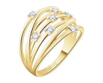 14 K Rhodium-Plated Yellow Gold Ring with Diamonds - 0,20 ct - fineness 14 K