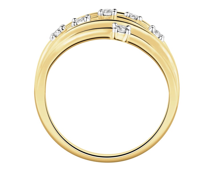 14 K Rhodium-Plated Yellow Gold Ring with Diamonds - 0,20 ct - fineness 14 K
