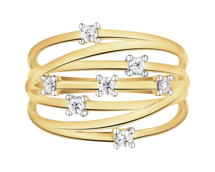 14 K Rhodium-Plated Yellow Gold Ring with Diamonds - 0,20 ct - fineness 14 K