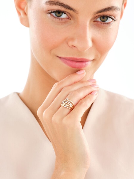 14 K Rhodium-Plated Yellow Gold Ring with Diamonds - 0,20 ct - fineness 14 K