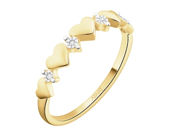 Pierścionek z żółtego złota z diamentami - 0,01 ct - próba 375