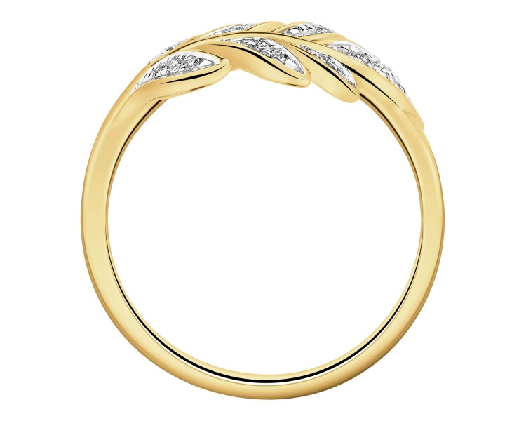 Pierścionek z żółtego złota z diamentami - liście - 0,08 ct - próba 585