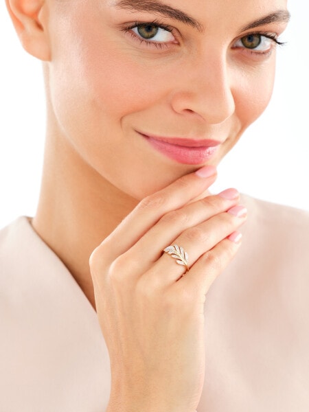 14 K Rhodium-Plated Yellow Gold Ring with Diamonds - 0,08 ct - fineness 14 K