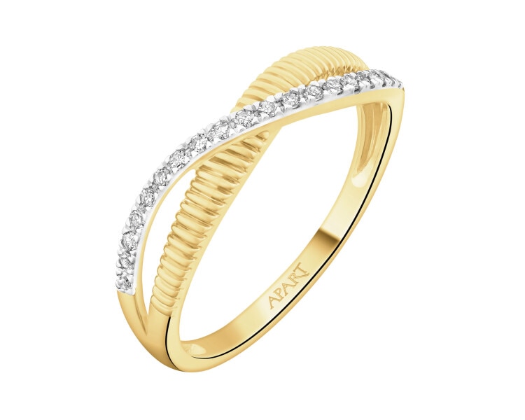 Pierścionek z żółtego złota z diamentami - 0,10 ct - próba 585