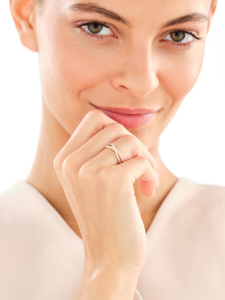 14 K Rhodium-Plated Yellow Gold Ring with Diamonds - 0,10 ct - fineness 14 K