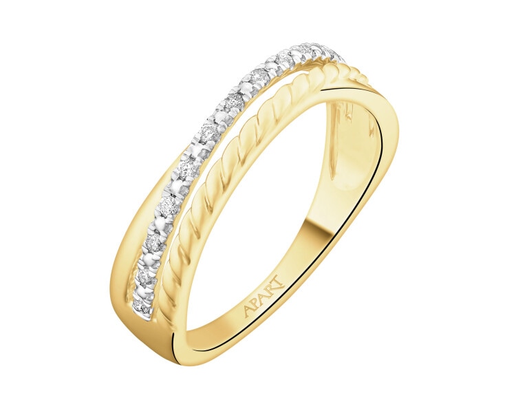 Pierścionek z żółtego złota z brylantami - 0,07 ct - próba 585