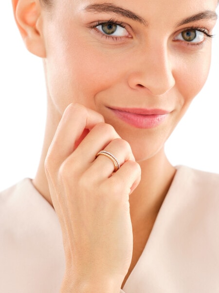 14 K Rhodium-Plated Yellow Gold Ring with Diamonds - 0,07 ct - fineness 14 K