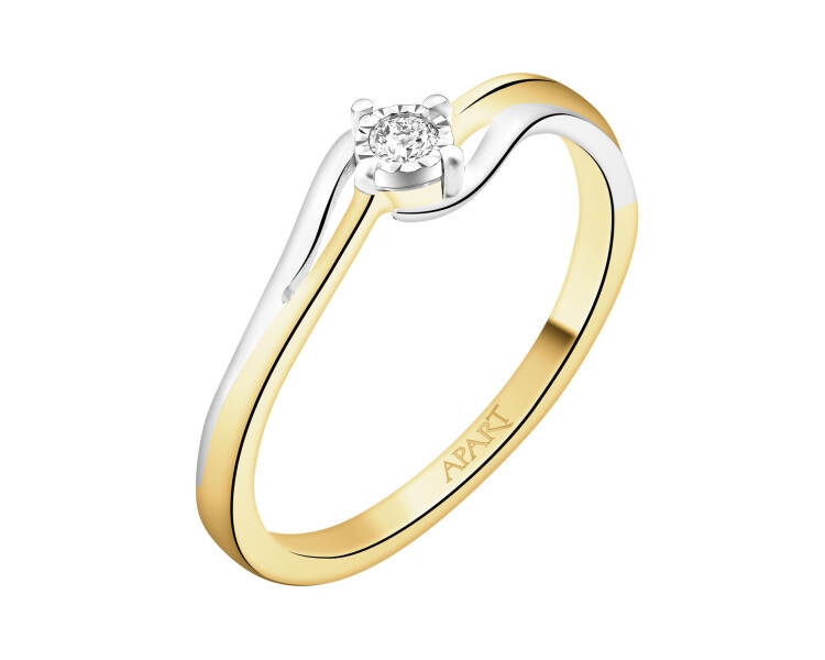 Pierścionek z żółtego i białego złota z brylantem - 0,04 ct - próba 585