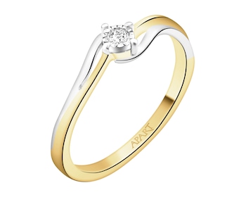 Pierścionek z żółtego i białego złota z brylantem - 0,04 ct - próba 585