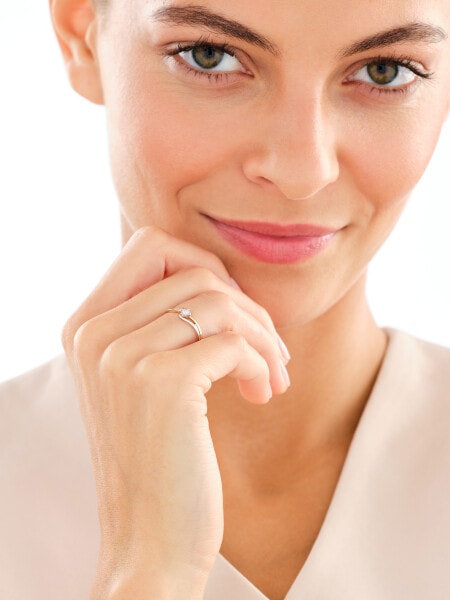 585 Yellow And White Gold Plated Ring with Diamond - 0,04 ct - fineness 585