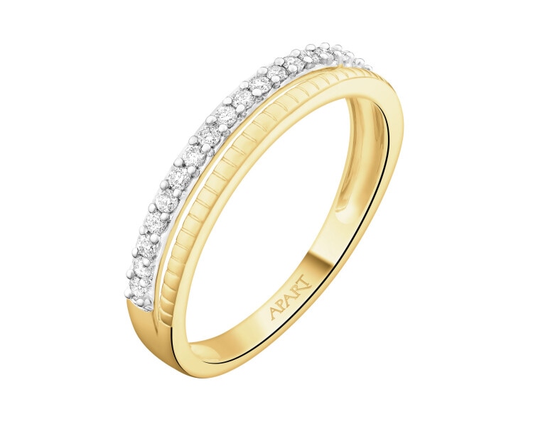 Pierścionek z żółtego złota z brylantami - 0,16 ct - próba 585