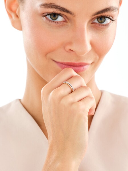 14 K Rhodium-Plated Yellow Gold Band Ring with Diamond - 0,16 ct - fineness 14 K