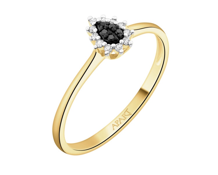 Pierścionek z żółtego złota z diamentami - 0,05 ct - próba 375