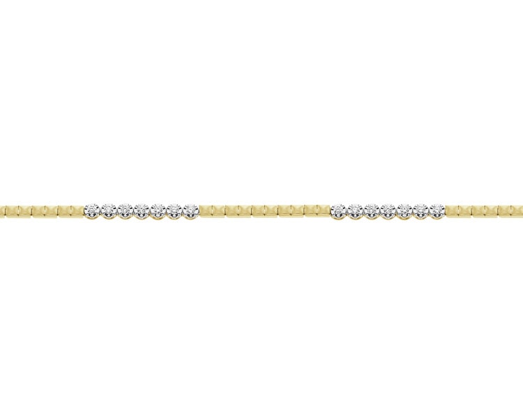 Bransoletka z żółtego złota z brylantami  - 18 cm - 0,13 ct - próba 585