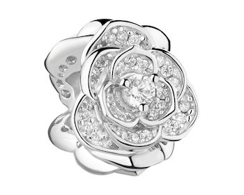 Zawieszka srebrna beads z cyrkoniami - róża