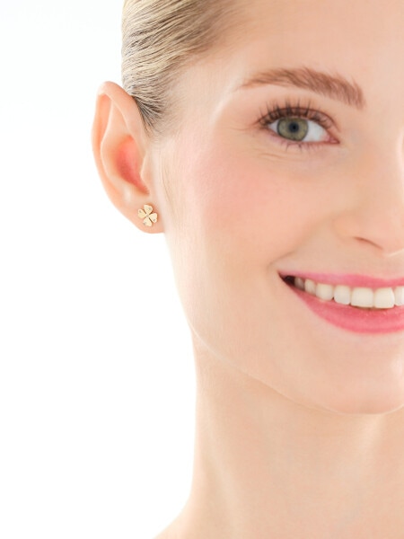 Złote kolczyki i zawieszka z cyrkoniami - komplet - koniczyny