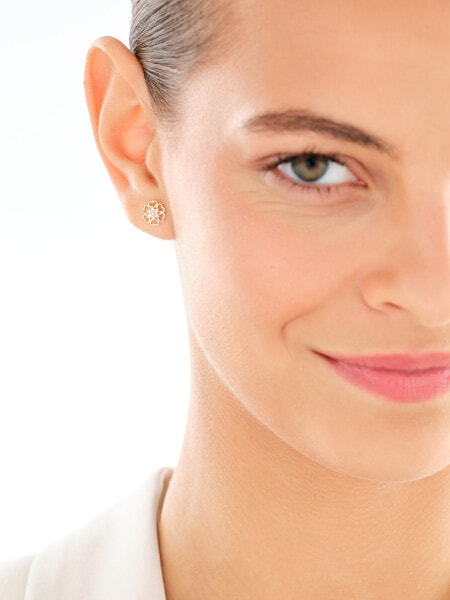 Zlaté náušnice a přívěsek se zirkony - souprava - květy