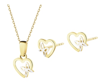 Złote kolczyki i zawieszka - komplet - serca, motyle