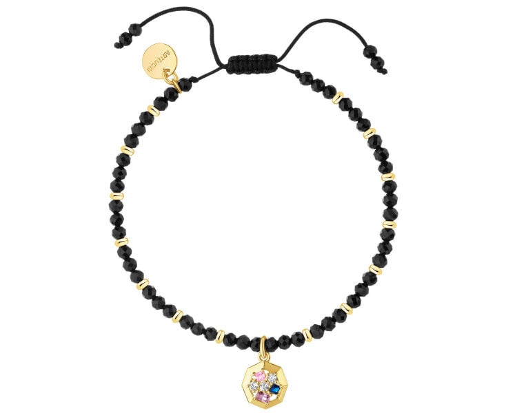 Bransoletka z mosiądzu pozłacana z turmalinami i cyrkoniami