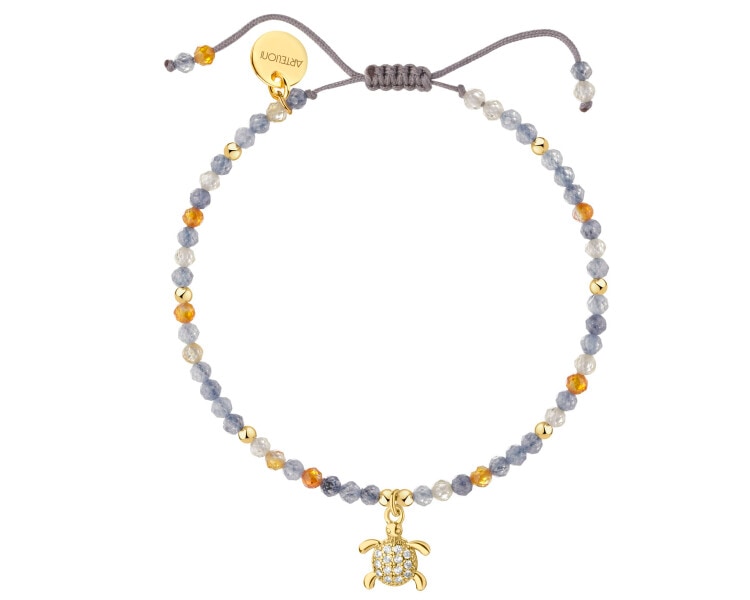 Bransoletka z mosiądzu pozłacana z cyrkoniami - żółw