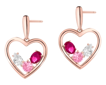 Kolczyki z mosiądzu pozłacane z cyrkoniami - serce