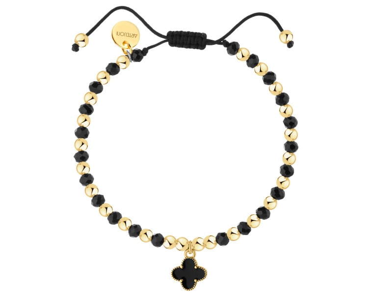 Bransoletka z mosiądzu pozłacana ze szklanymi detalami i emalią