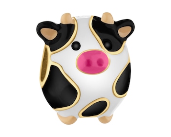 Zawieszka srebrna beads dla dziecka z emalią - krówka