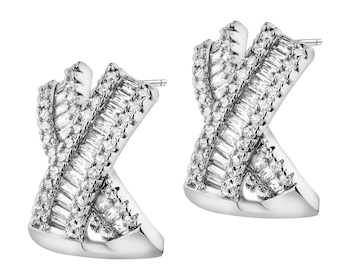 Rhodium-Plated Brass, Rhodium-Plated Silver Earrings with Cubic Zirconia